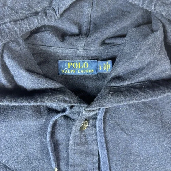 Polo Ralph Lauren Hoodie Men's L Navy Full Button Sweatshirt W/ Chest Pockets - Picture 3 of 6